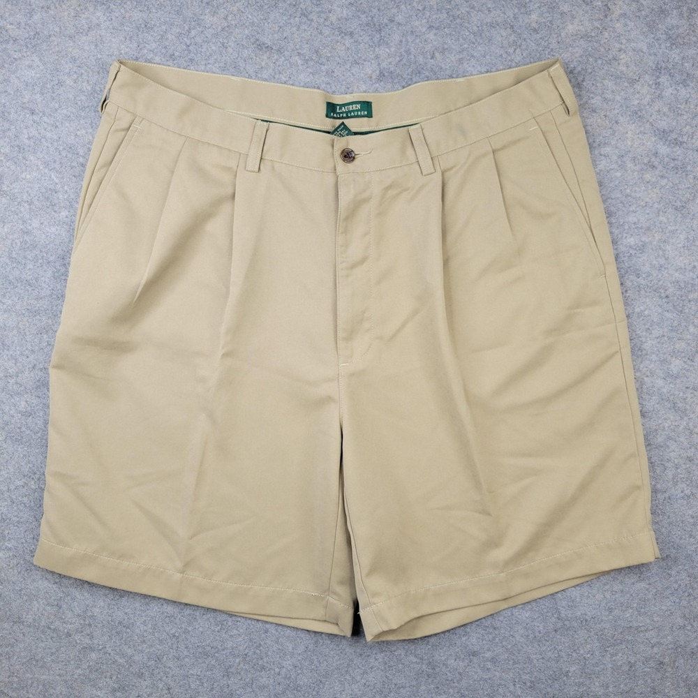 Ralph Lauren Shorts Mens 38 Beige LRL Pleated Chino 9 Inseam Cotton Casual